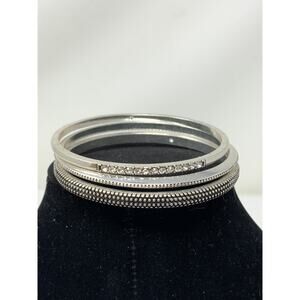 Unbranded Set Of Three Silver Tone Metal Bangle Bracelets Embellished Rhinestone
